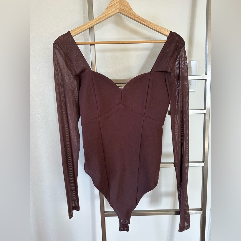 Abercrombie Brown bodysuit, mesh sleeves, size M